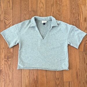 Universal Thread Gray Collared Short Sleeve Cropped V-Neck Top Women's S
